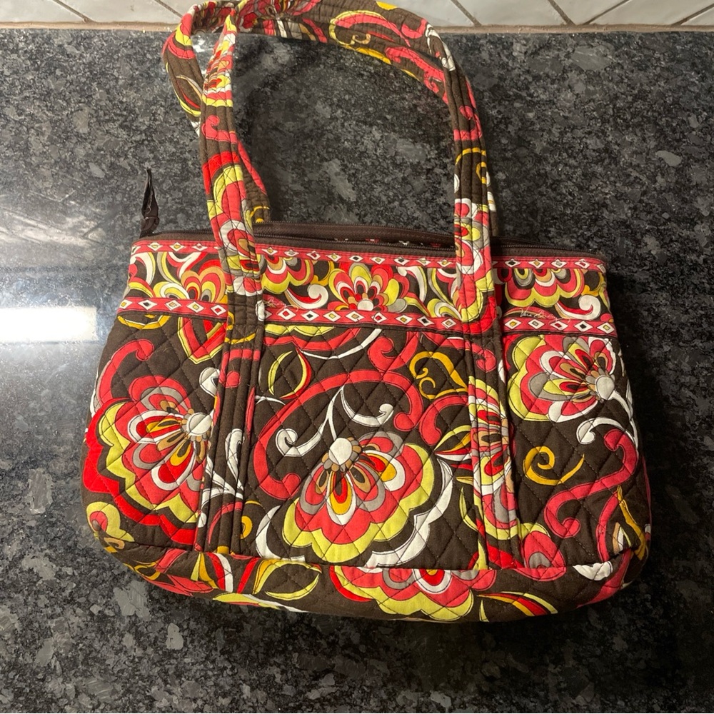 Vera Bradley Quilted Handbag Purse Puccini Floral Multicolor Zippered Tote Bag